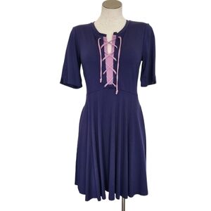 Anthropologie Maeve  Blue Lavender Lace Up Front  Pockets Dress   Size S  NWT